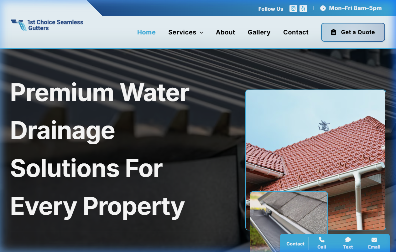 1st Choice Seamless Gutters Website - Built by ClientFlow Results